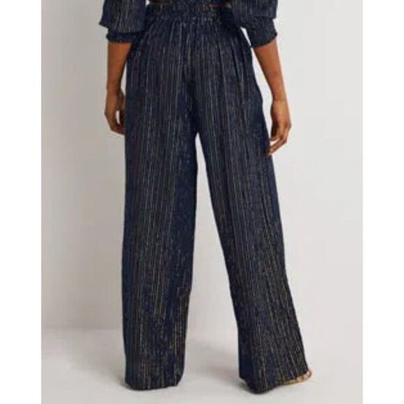 Boden Womens Pants UK 12 US 8 Navy Blue Pinstripe Metallic Trousers R0275 NWT - Picture 3 of 14